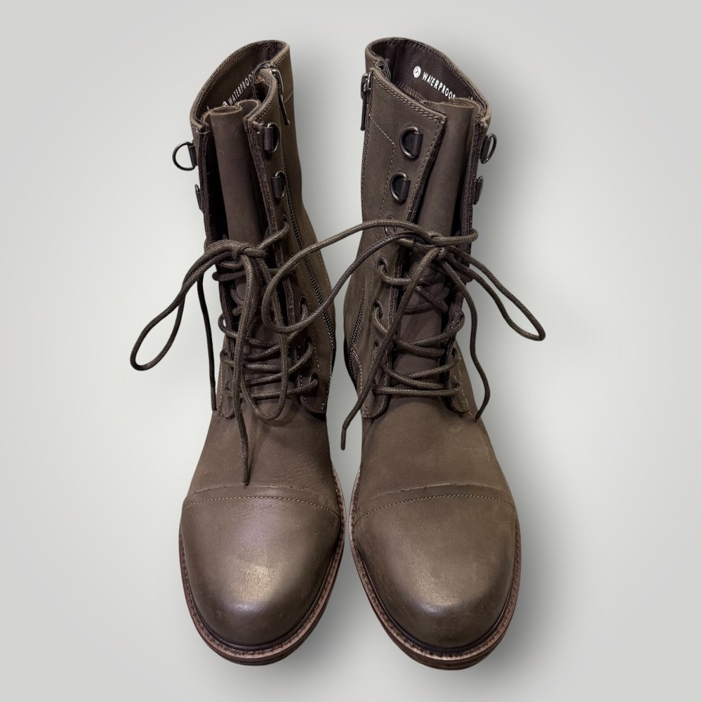 Blondo B5484 PYO Waterproof Leather Combat‎ Boots Olive Brown Cap Toe Womens 6 - Picture 2 of 11
